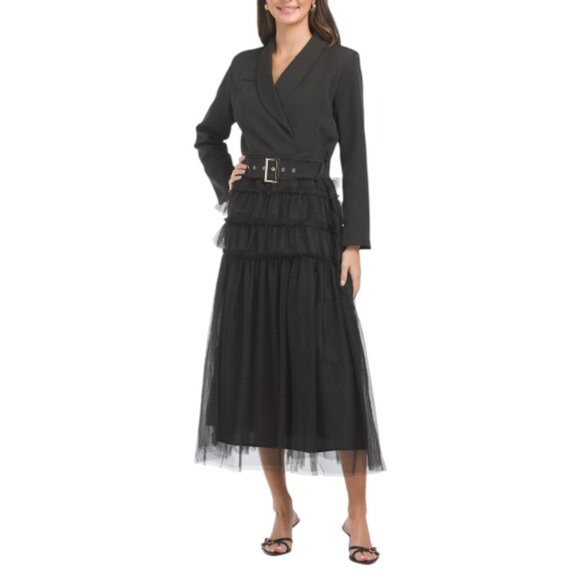 DALIA MACPHEE Long Sleeve Jacket Dress With Tulle Skirt - Picture 1 of 5